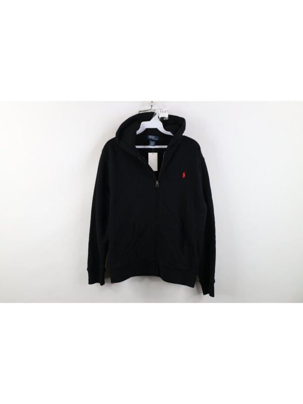 Deadstock Vintage Ralph Lauren Full Zip Hoodie Sweatshirt Boys Size L Black